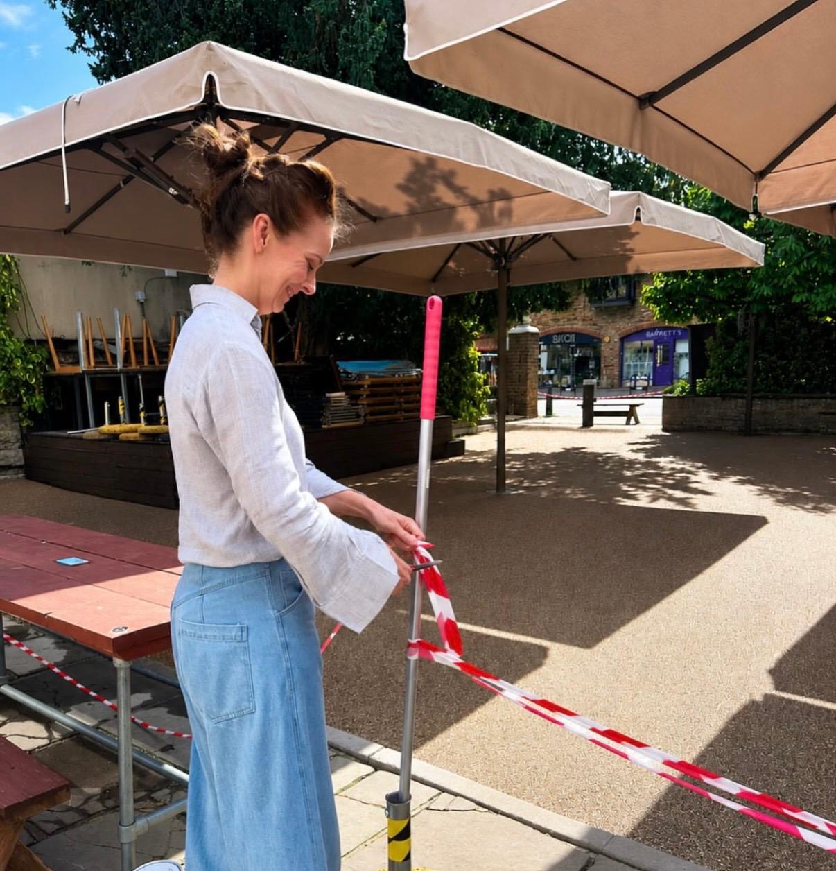 Final finishing touches in the new beer garden